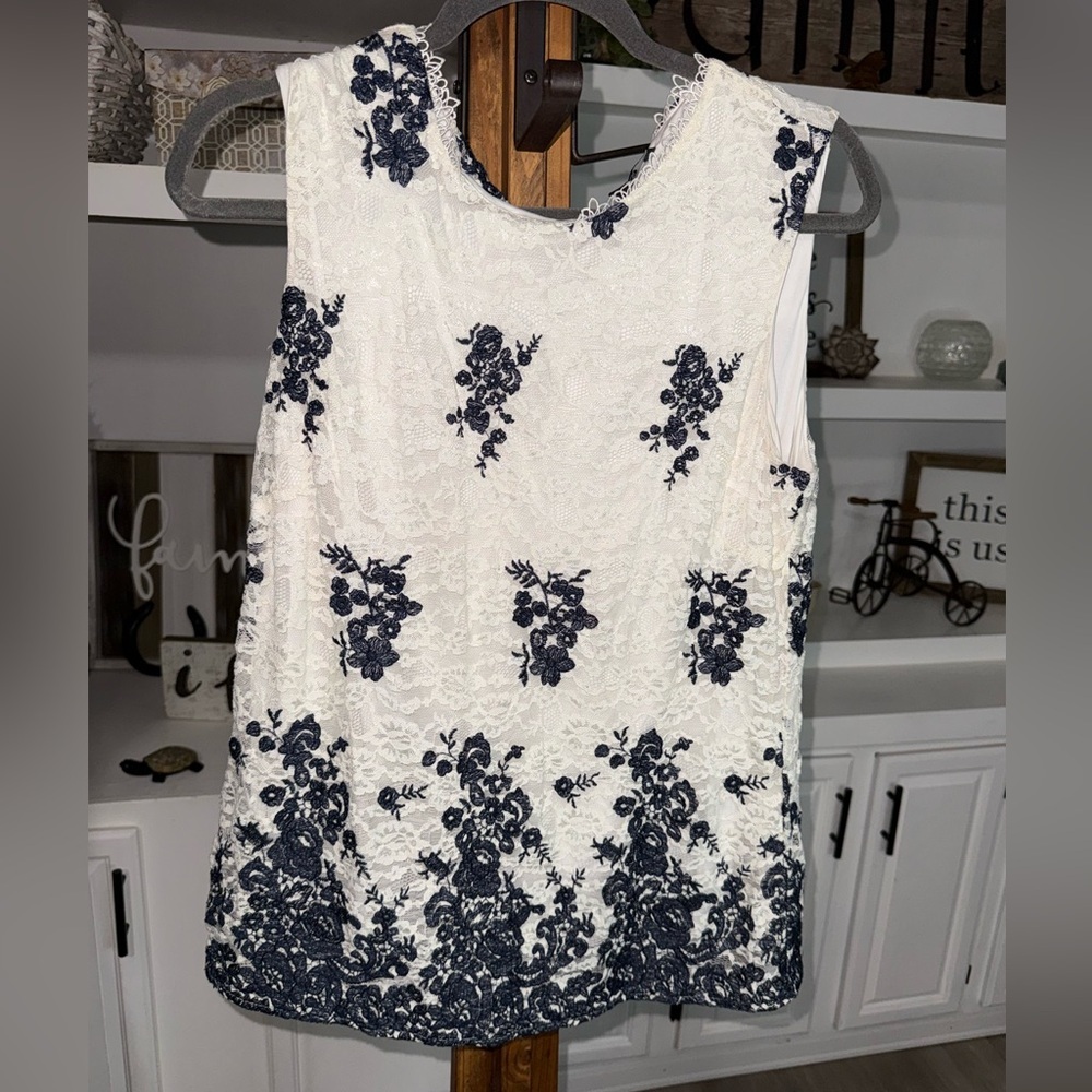 The Limited Navy and Cream Lace Top
